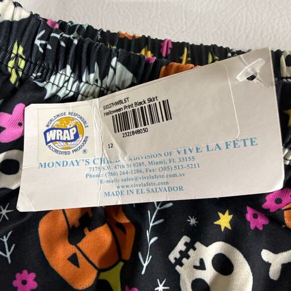 NWT Monday’s Child Girl's Black Halloween Themed Stretch A-Line Skirt Size 12 - Picture 7 of 8